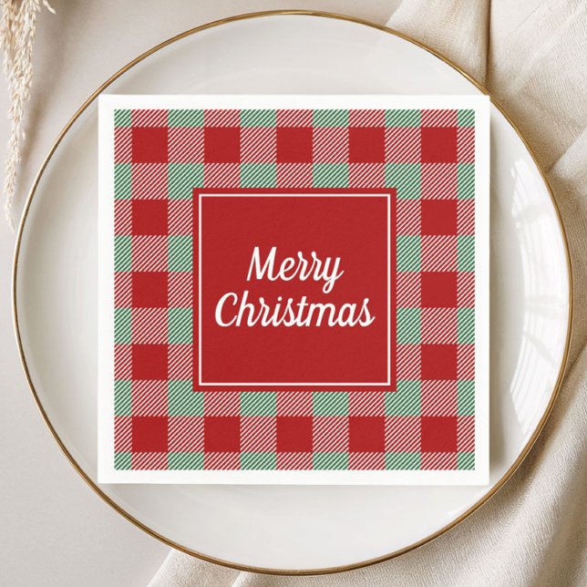 Servilleta De Papel Clásico Cuadro Rojo Feliz Navidad (Classic Red Plaid Merry Christmas Napkins)