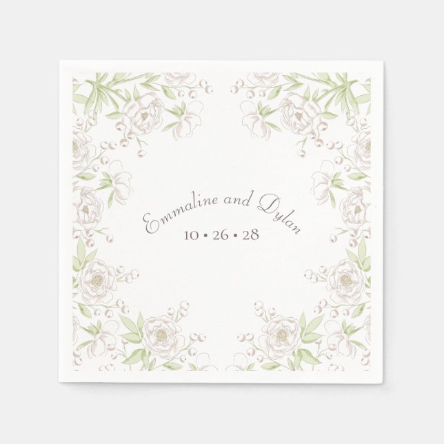 Servilleta De Papel Clásico de Bodas de Rosa Blanca (Anverso)