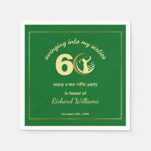 Servilleta De Papel Clásico de Golf Verde Jugador Dorado Cumpleaños 60