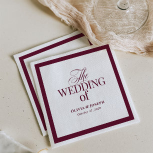 Servilleta De Papel Clásico de Lujo Boda elegante de burgundy y blan