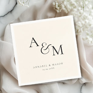 Servilleta De Papel Clásico Elegante Monograma Bodas Beige
