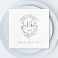 Clásico Escudo floral azul francés dulce 16 cumple