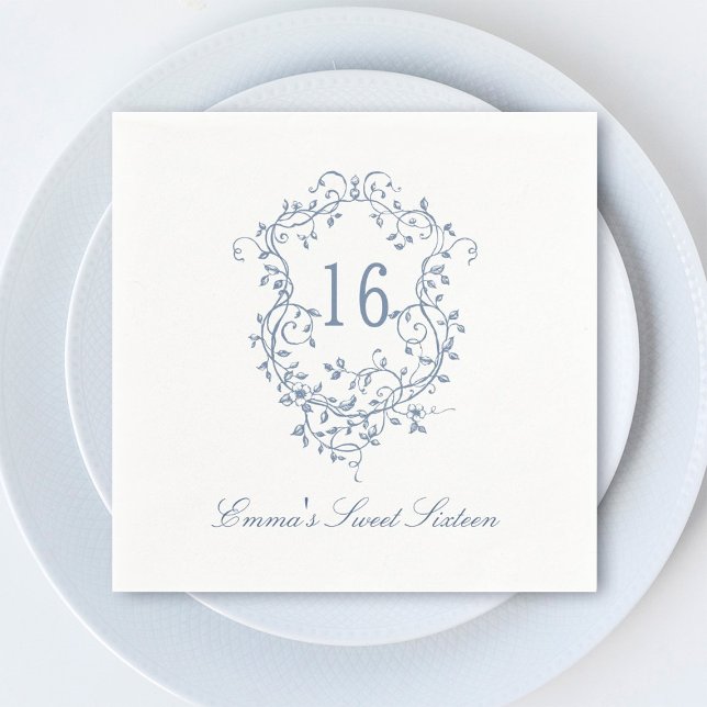 Servilleta De Papel Clásico Escudo floral azul francés dulce 16 cumple (Subido por el creador)