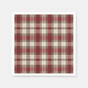 Servilleta De Papel Clásico Estampado de Cuadros Marrón Marfil Rojo Óx