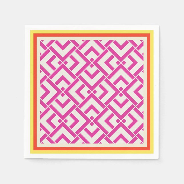 Servilleta De Papel Clásico exterior geométrico rosa de verano (Anverso)