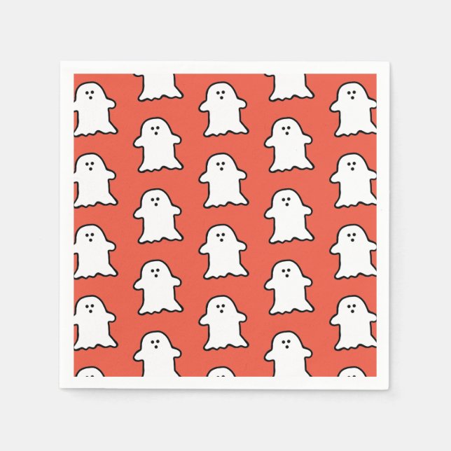 Servilleta De Papel Clásico fantasma naranja y blanco de Halloween (Anverso)