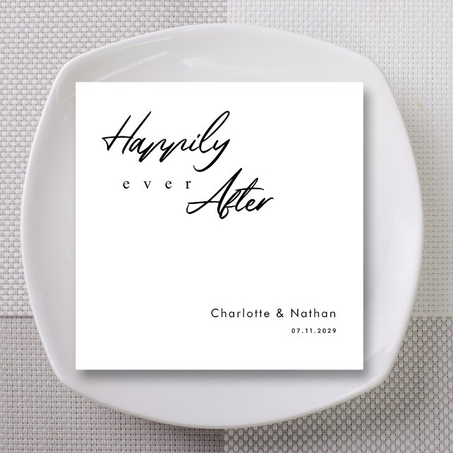 Servilleta De Papel Clásico 'Feliz Nunca Después' Boda de guiones negr (Classic 'Happily Ever After' Black Script Wedding Napkins)