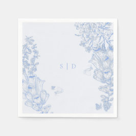 Servilleta De Papel Clásico francés azul blanco floral sobre para boda