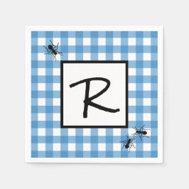 Servilleta De Papel Clásico Gingham Azul Blanco Hormigas Barbacoa Picn