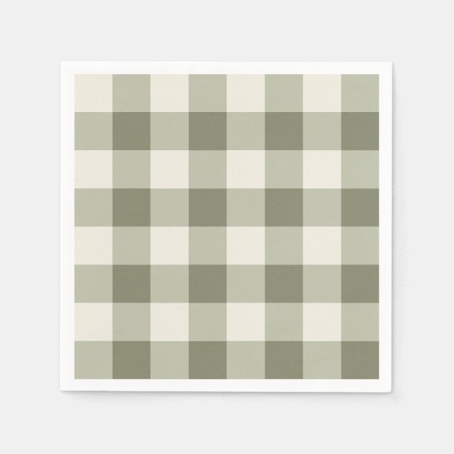 Servilleta De Papel Clásico Green Farmhouse Gingham Style Napkins (Anverso)
