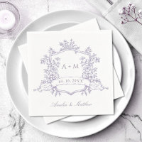 Clásico Lila Floral Cresta Monogramas Boda
