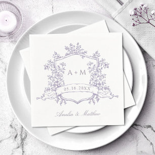 Servilleta De Papel Clásico Lila Floral Cresta Monogramas Boda