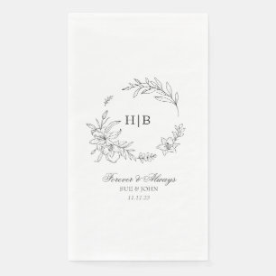 Servilleta De Papel Clásico Monograma de Corona Floral Boda