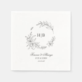 Servilleta De Papel Clásico Monograma de Corona Floral Boda