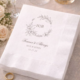 Servilleta De Papel Clásico Monograma de Corona Floral Boda