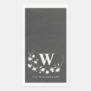 Servilleta De Papel Clásico Monograma Nombre Corona Floral Blanco Negr