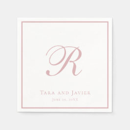 Servilleta De Papel Clásico Monograma Rosa Polvo Rosa Elegante Boda