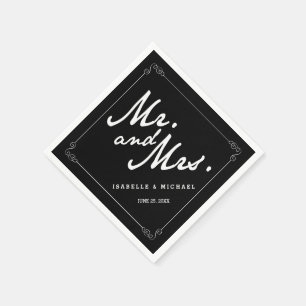 Servilleta De Papel Clásico negro y blanco Sr. y Sra. Boda Napkins