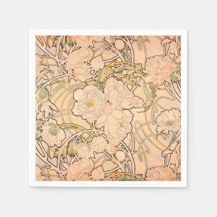 Servilleta De Papel Clásico patrón de jardín de peonías Art Nouveau de