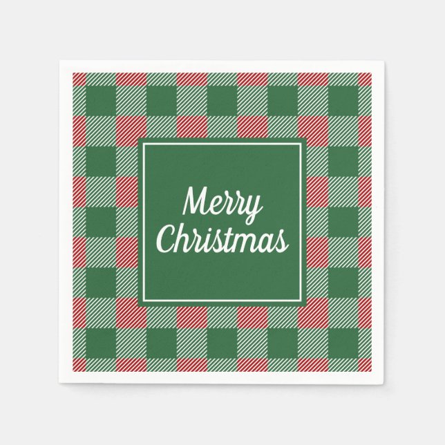 Servilleta De Papel Clásico Plaid de Navidad Verde y Rojo (Anverso)
