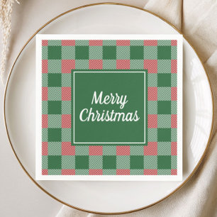 Servilleta De Papel Clásico Plaid de Navidad Verde y Rojo