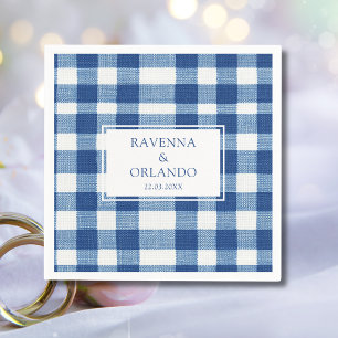 Servilleta De Papel Clásico Plaid Gingham Azul Marino y Azul Bebé Boda