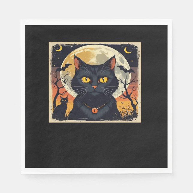 Servilleta De Papel Clásico Retro Black Cat Halloween T-Shirt Classic (Anverso)