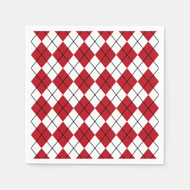 Servilleta De Papel Clásico Rojo Argyle Barbacoa Pícnic Verano  (Anverso)