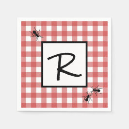 Servilleta De Papel Clásico Rojo Blanco Gingham Hormigas Barbacoa Pícn