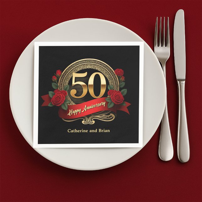 Servilleta De Papel Clásico Roses Rojos y Oro 50 Aniversario Boda (Subido por el creador)