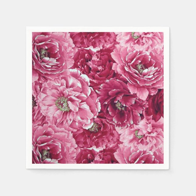 Servilleta De Papel Clásicos Clusters de Peonies Rosados | Napkins flo (Anverso)