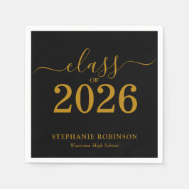 Servilleta De Papel Class of 2026 Gold Black Graduation