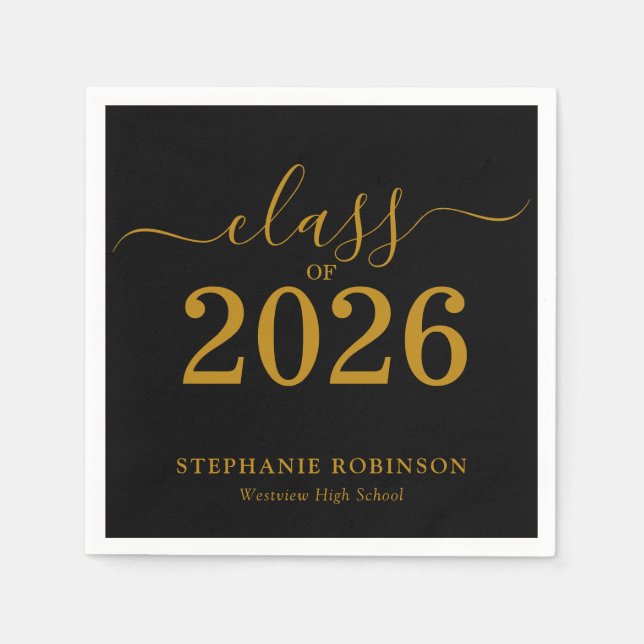 Servilleta De Papel Class of 2026 Gold  Black Graduation  (Anverso)