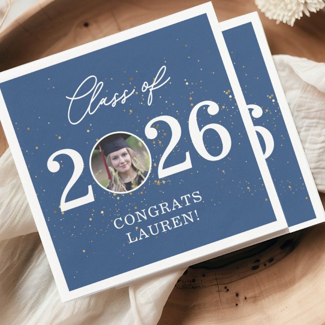Servilleta De Papel Class of 2026 Gold Glitter Graduation Napkin (Subido por el creador)
