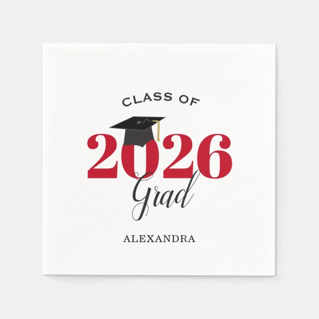 Servilleta De Papel Class of 2026 Graduate Modern Red Napkins (Anverso)