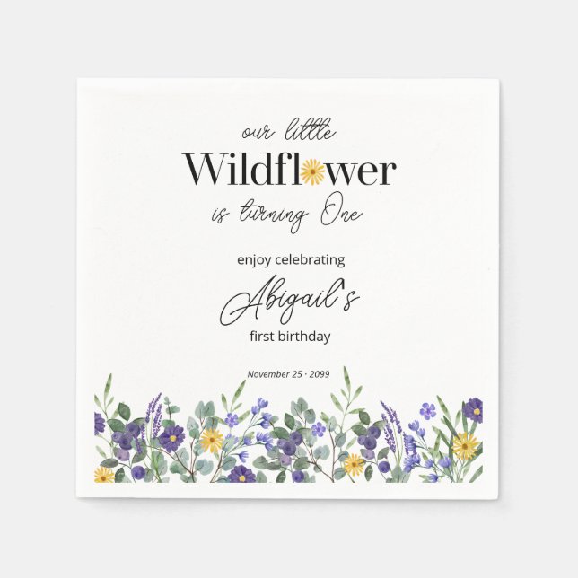Servilleta De Papel Classic Blue Our Little Wildflower 1st Birthday (Anverso)