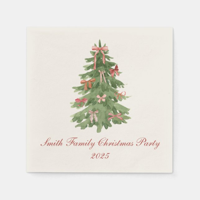 Servilleta De Papel Classic Bow Tree Family Christmas Party Holiday (Anverso)