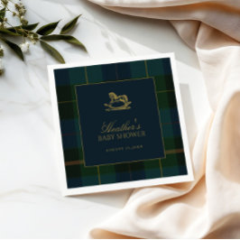 Servilleta De Papel Classic Dark Green & Blue Plaid Baby Shower