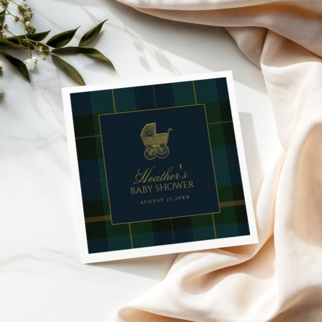 Servilleta De Papel Classic Dark Green & Blue Plaid Baby Shower (Subido por el creador)