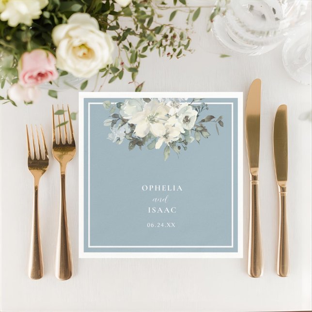 Servilleta De Papel Classic Dusty Blue Floral Wedding (Subido por el creador)