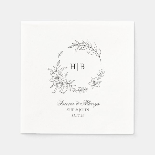 Servilleta De Papel Classic Floral Wreath Monogram Wedding (Anverso)