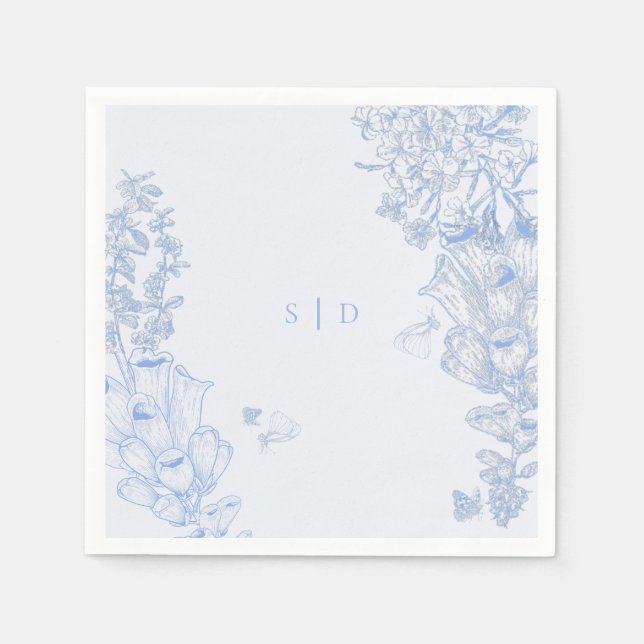 Servilleta De Papel Classic French Blue White Floral Wedding Enclosure (Anverso)