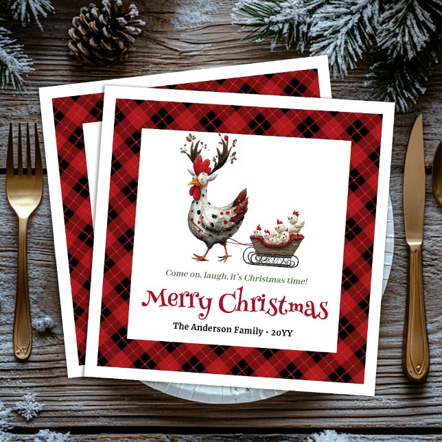 Servilleta De Papel Classic Funny Chickens Personalized Red Green Xmas (Classic Funny Chickens Personalized Red Green Christmas Napkins

)
