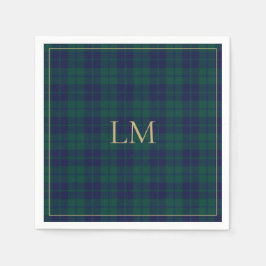 Servilleta De Papel Classic Green Navy Tartan Plaid Gold Monogram