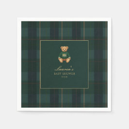 Servilleta De Papel Classic Green Plaid Bear Baby Shower 