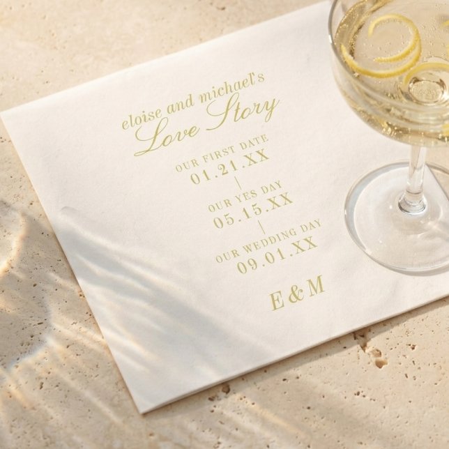 Servilleta De Papel Classic Love Story Timeline Chartreuse Wedding (Classic Love Story Timeline Chartreuse Wedding Napkins
)