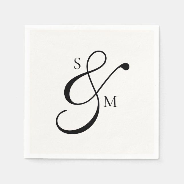 Servilleta De Papel Classic Monogram Ampersand White Wedding (Anverso)