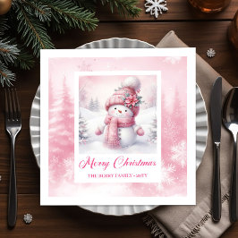 Servilleta De Papel Classic Pink Snowman Christmas Scene Napkins Kids