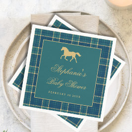 Servilleta De Papel Classic Plaid Golden Horse Baby Shower Ecuestre