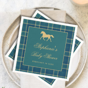 Servilleta De Papel Classic Plaid Golden Horse Baby Shower Ecuestre